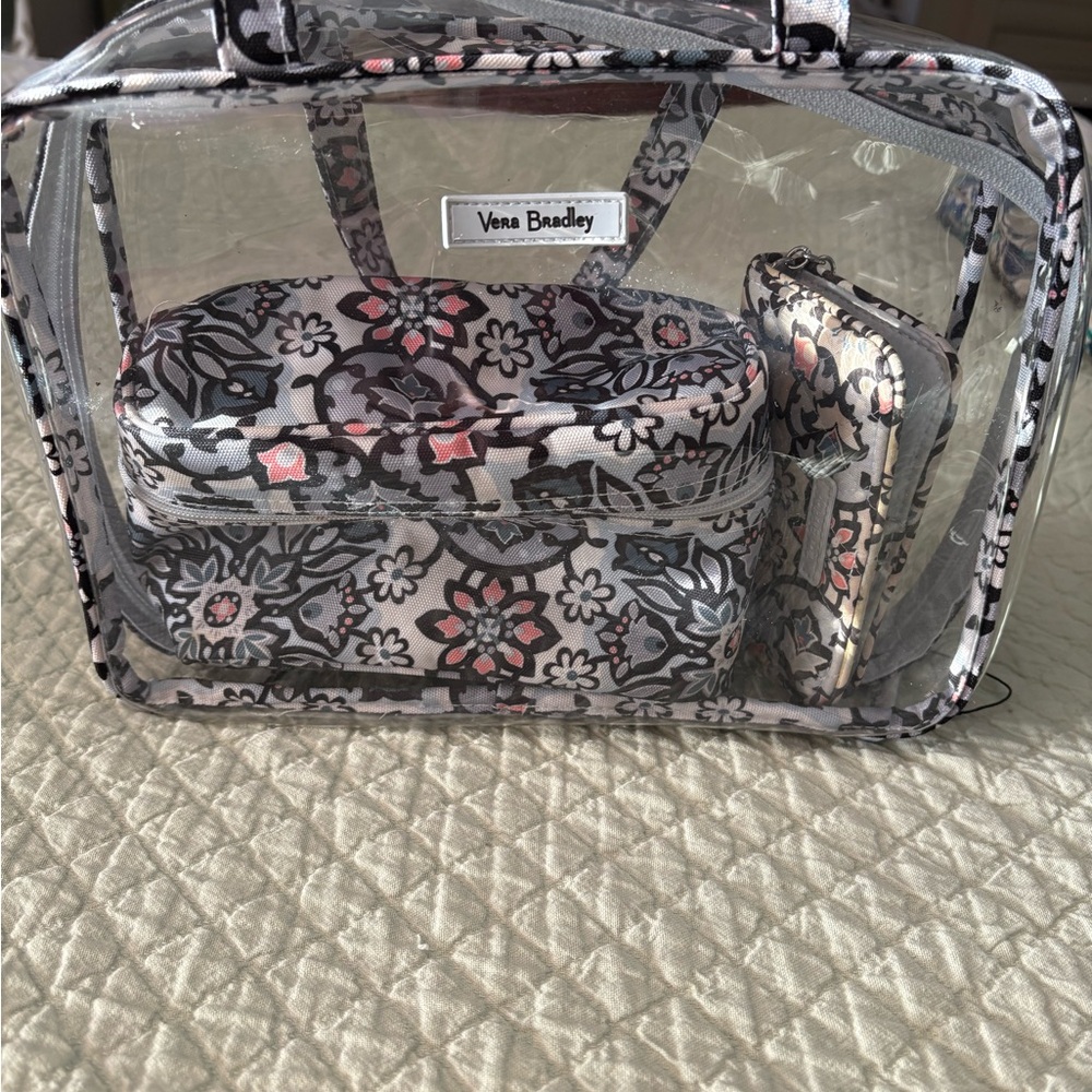 Vera Bradley Floral Cosmetic Bag Set - Gray, Pink, Black